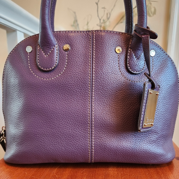 Tiganello Purple Pebbled Leather Satchel Handbag - Picture 3 of 10